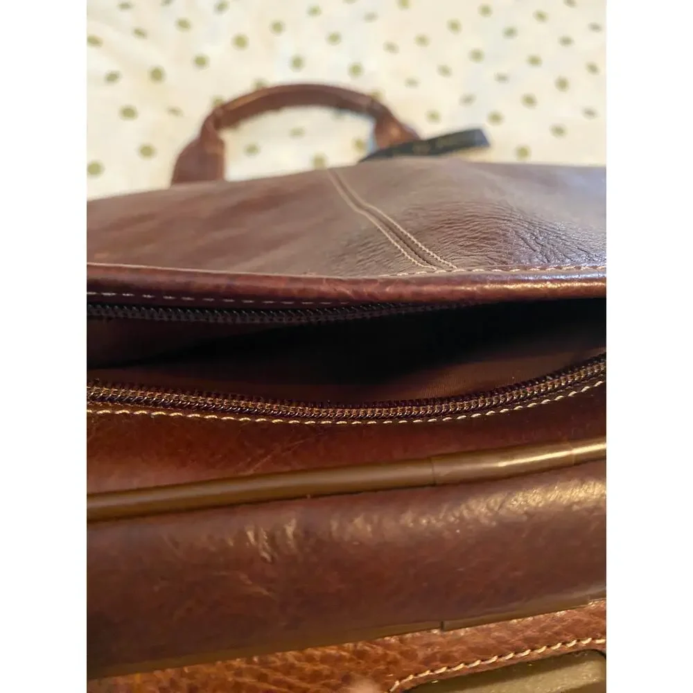 Torino Leather Portfolio Briefcase Brown Tumbled Leather Laptop Messenger Bag